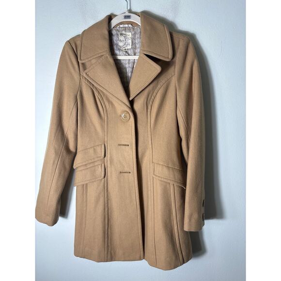 Anthropologie Tulle Camel Colored Long Sleeve Wool/Viscose Blend Long Jacket S - Picture 1 of 2